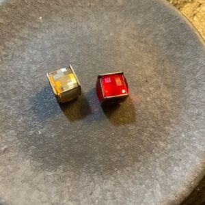 Faceted Square Stud Charms - Red and Amber